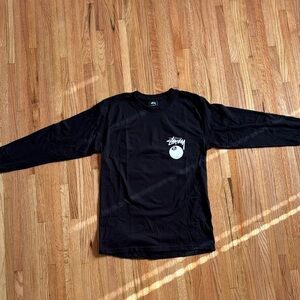 Stussy Black Long-Sleeve Tee with White Chest Graphic